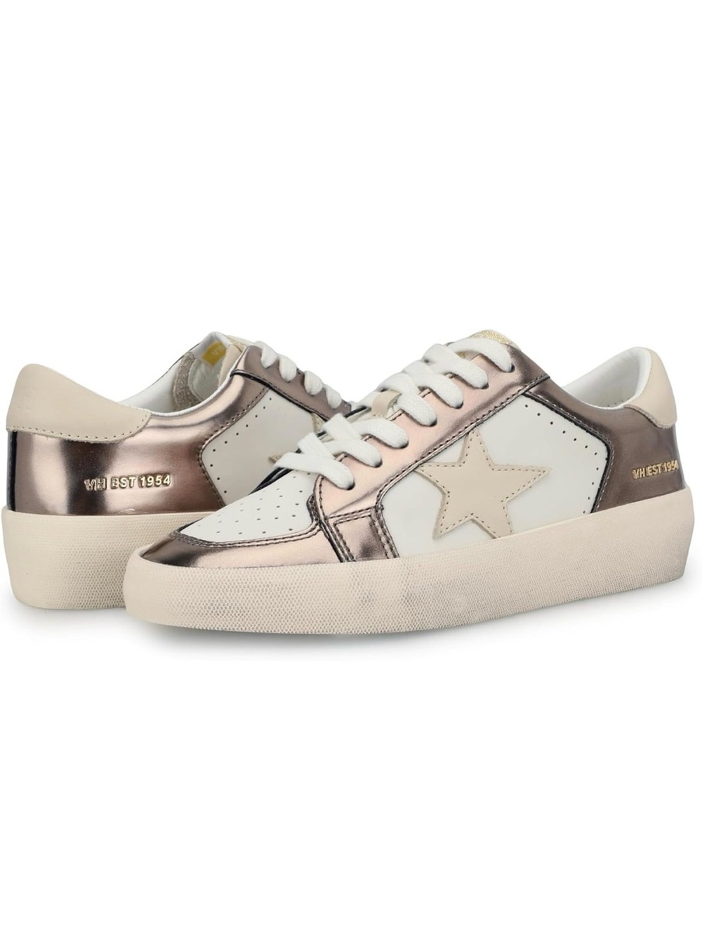 Vintage Havana Metallic Rose Gold & White Star Low-Top Sneakers